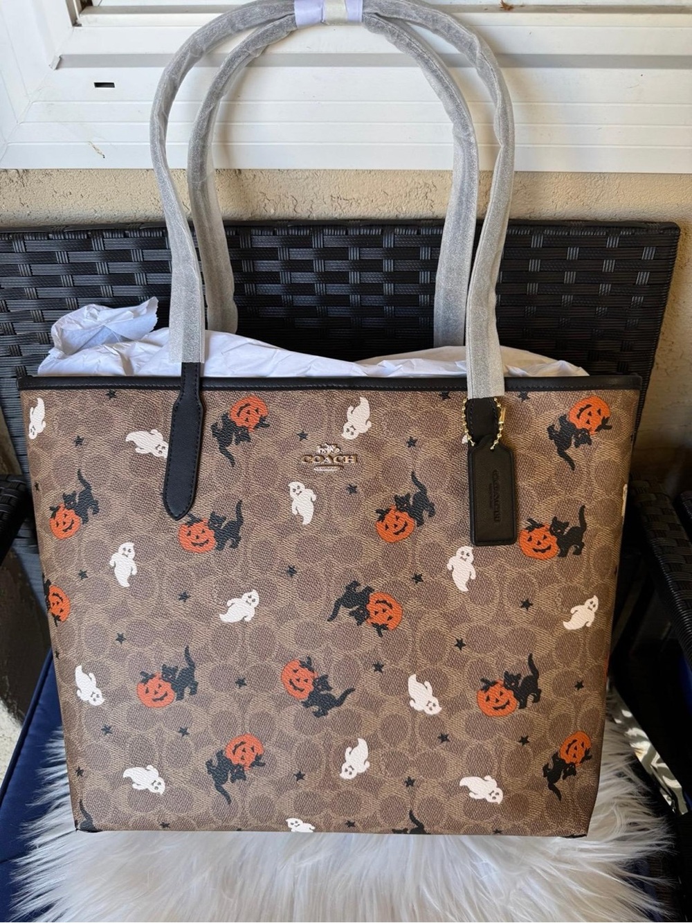 Coach City Tote In Signature Canvas With Halloween Print
